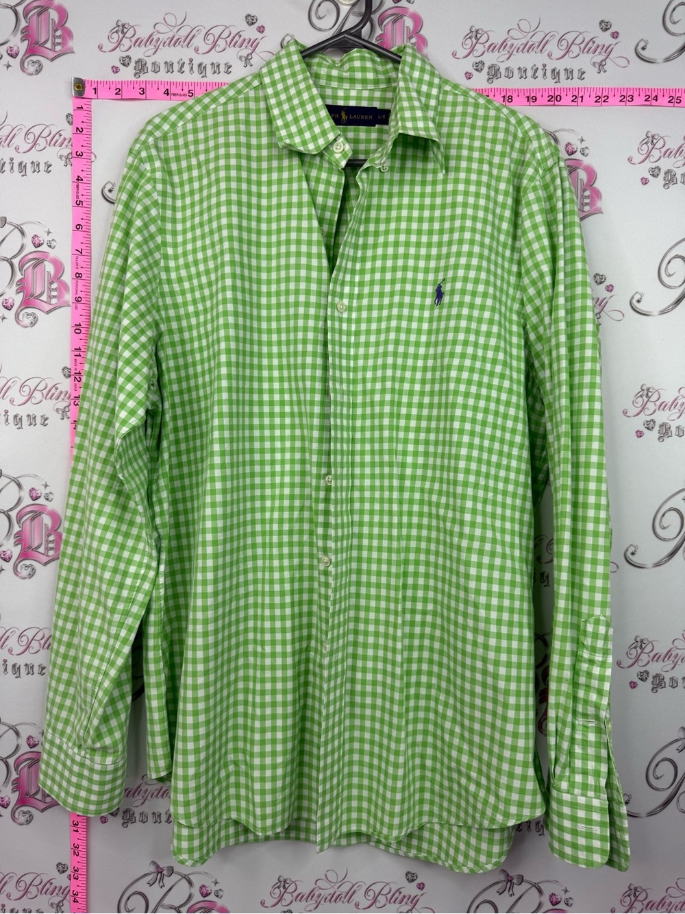 Ralph Lauren Light shirt long sleeve Green and White Gingham Button-Up Shirt